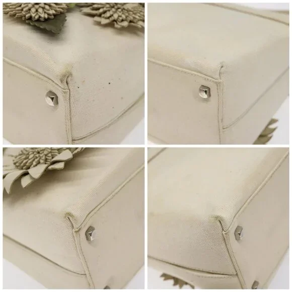 Salvatore Ferragamo Gancini Hand Bag Canvas Cream Silver